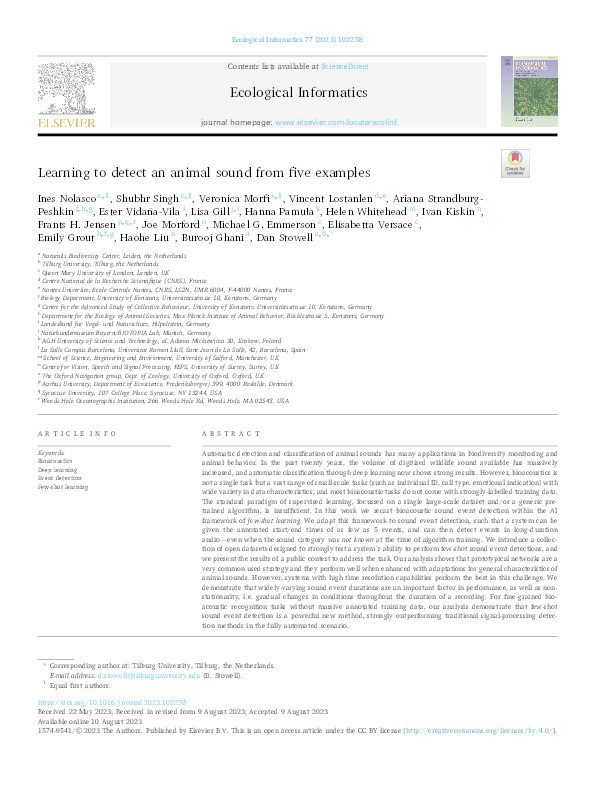 Learning to detect an animal sound from five examples Thumbnail