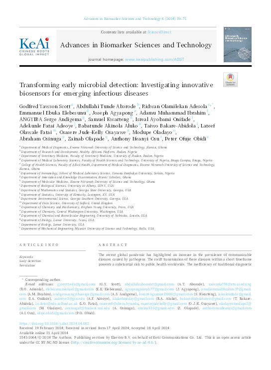 Transforming Early Microbial Detection: Investigating Innovative Biosensors for Emerging Infectious Diseases Thumbnail