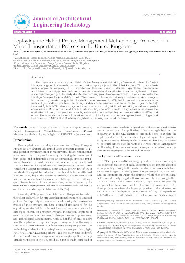 Deploying the Hybrid Project Management Methodology Framework in Major Transportation Projects in the United Kingdom Thumbnail