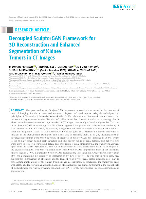 Decoupled SculptorGAN Framework for 3D Reconstruction and Enhanced Segmentation of Kidney Tumors in CT Images Thumbnail
