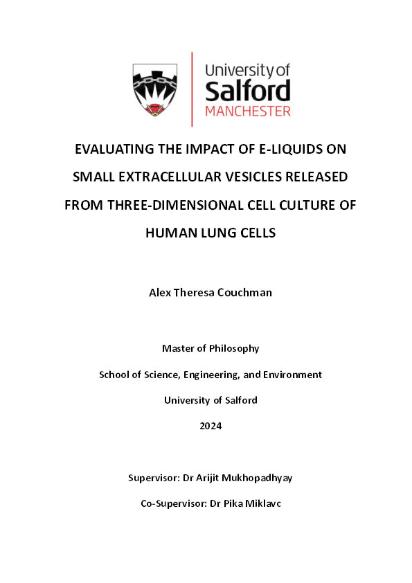 Evaluating the Impact of E-Liquids on Small Extracellular Vesicles Released from Three-Dimensional Cell Culture of Human Lung Cells Thumbnail