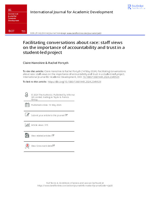 Facilitating conversations about race: staff views on the importance of accountability and trust in a student-led project Thumbnail
