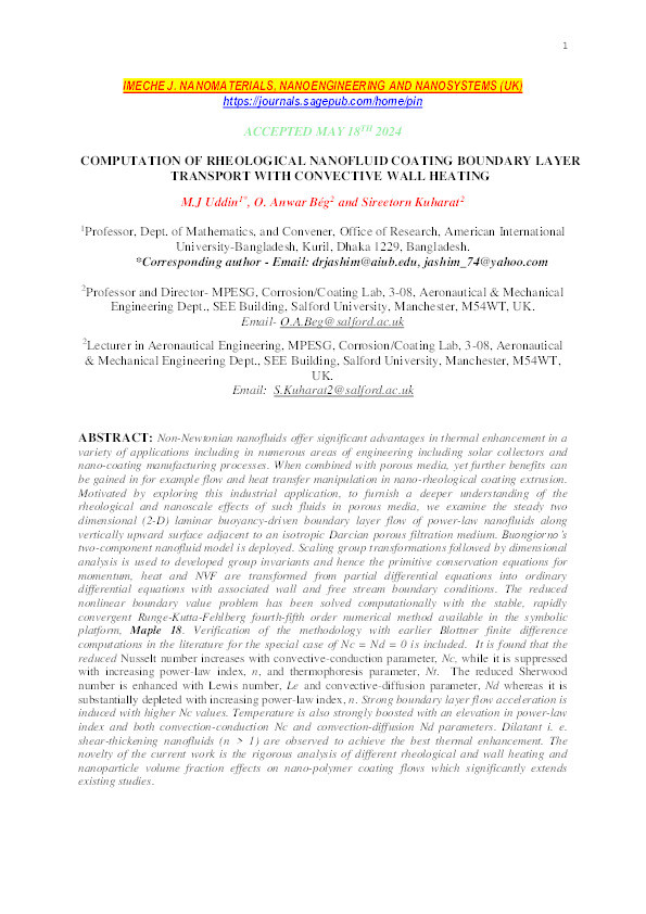 Computation of rheological nanofluid coating boundary layer transport with convective wall heating Thumbnail