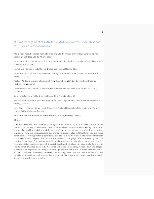 Nursing management of catheter-related non-infectious complications of PD: Your questions answered Thumbnail