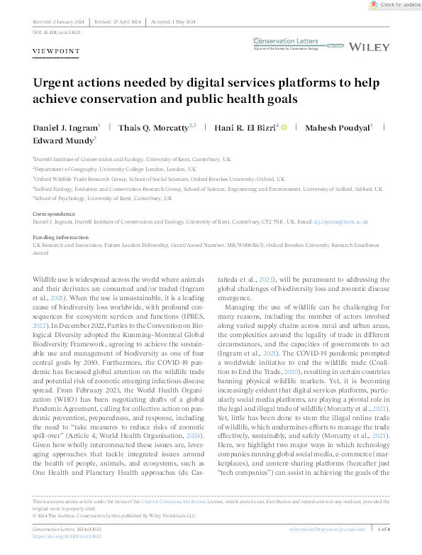 Urgent actions needed by digital services platforms to help achieve conservation and public health goals Thumbnail