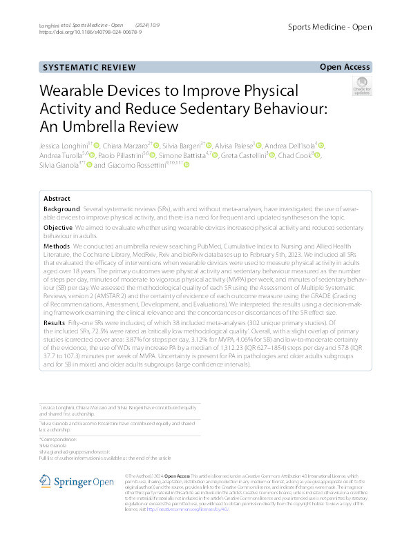 Wearable Devices to Improve Physical Activity and Reduce Sedentary Behaviour: An Umbrella Review Thumbnail