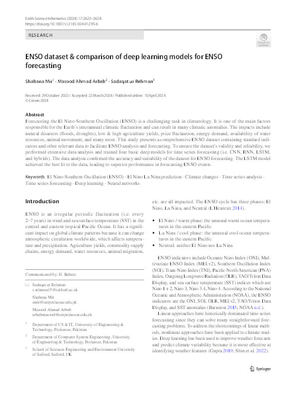 ENSO dataset & comparison of deep learning models for ENSO forecasting Thumbnail