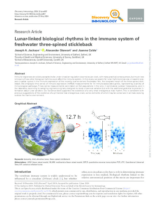 Lunar-linked biorhythms in the immune system of freshwater three-spined stickleback Thumbnail