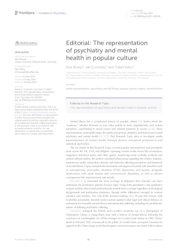 Editorial: The representation of psychiatry and mental health in popular culture Thumbnail