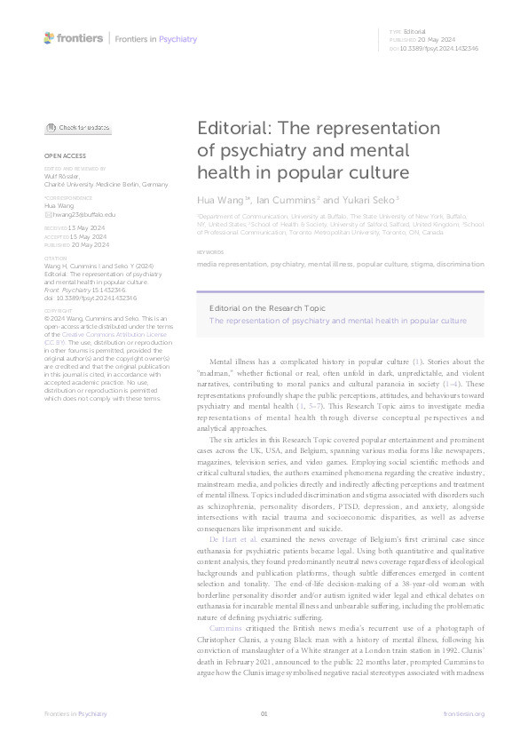 Editorial: The representation of psychiatry and mental health in popular culture Thumbnail