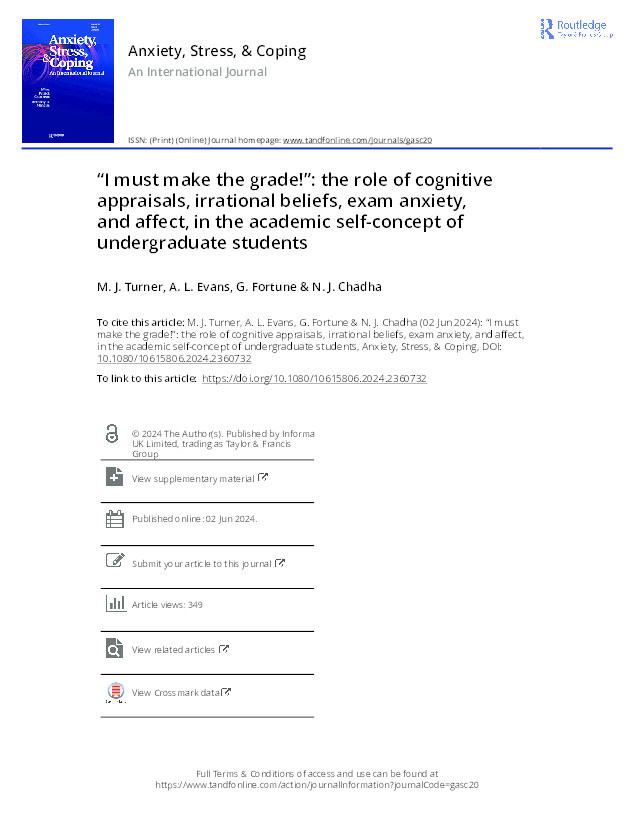 “I must make the grade!”: the role of cognitive appraisals, irrational beliefs, exam anxiety, and affect, in the academic self-concept of undergraduate students Thumbnail