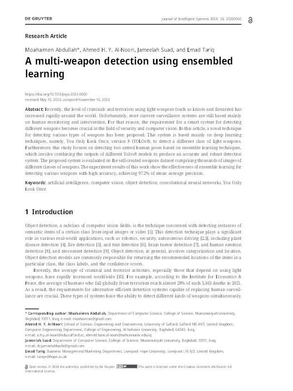 A multi-weapon detection using ensembled learning Thumbnail