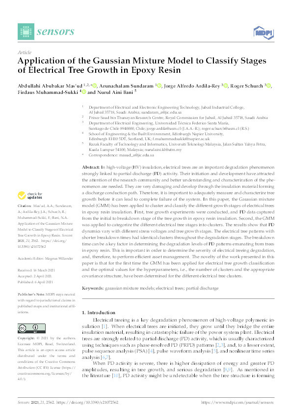 Application of the Gaussian Mixture Model to Classify Stages of Electrical Tree Growth in Epoxy Resin Thumbnail