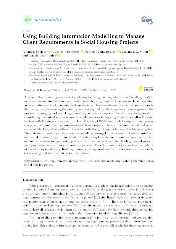 Using Building Information Modelling to Manage Client Requirements in Social Housing Projects Thumbnail