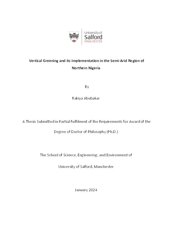 Vertical Greening and its Implementation in the Semi-Arid Region of Northern Nigeria  Thumbnail