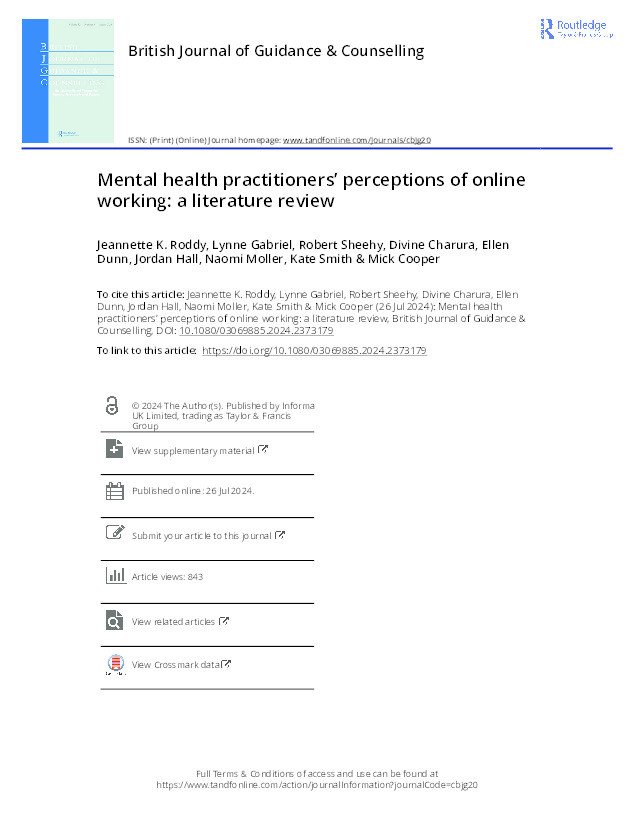 Mental health practitioners’ perceptions of online working: a literature review Thumbnail