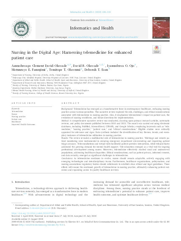 Nursing in the Digital Age: Harnessing telemedicine for enhanced patient care Thumbnail