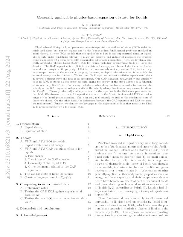 Generally applicable physics-based equation of state for liquids. Thumbnail