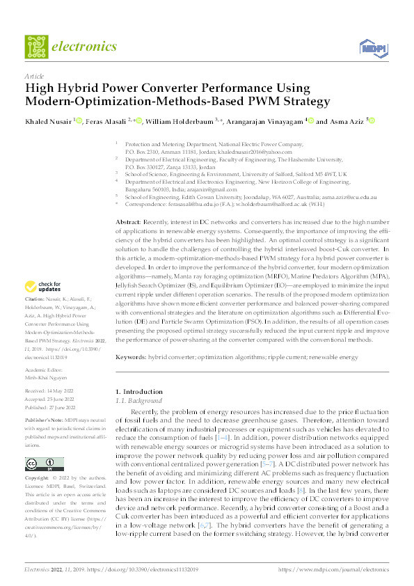 High Hybrid Power Converter Performance Using Modern-Optimization-Methods-Based PWM Strategy Thumbnail