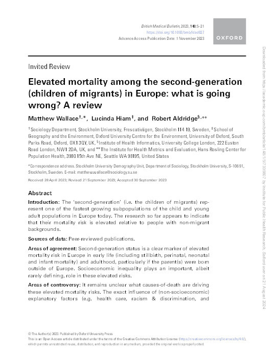 Elevated mortality among the second-generation (children of migrants) in Europe: what is going wrong? A review Thumbnail