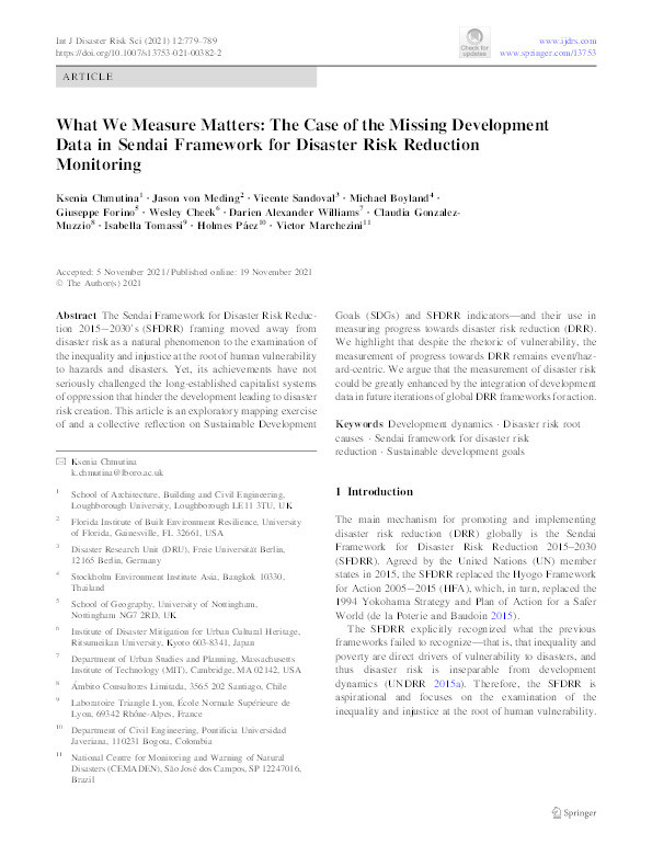 What We Measure Matters: The Case of the Missing Development Data in Sendai Framework for Disaster Risk Reduction Monitoring Thumbnail