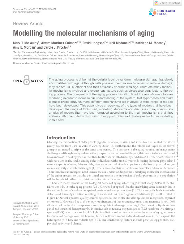 Modelling the molecular mechanisms of aging Thumbnail