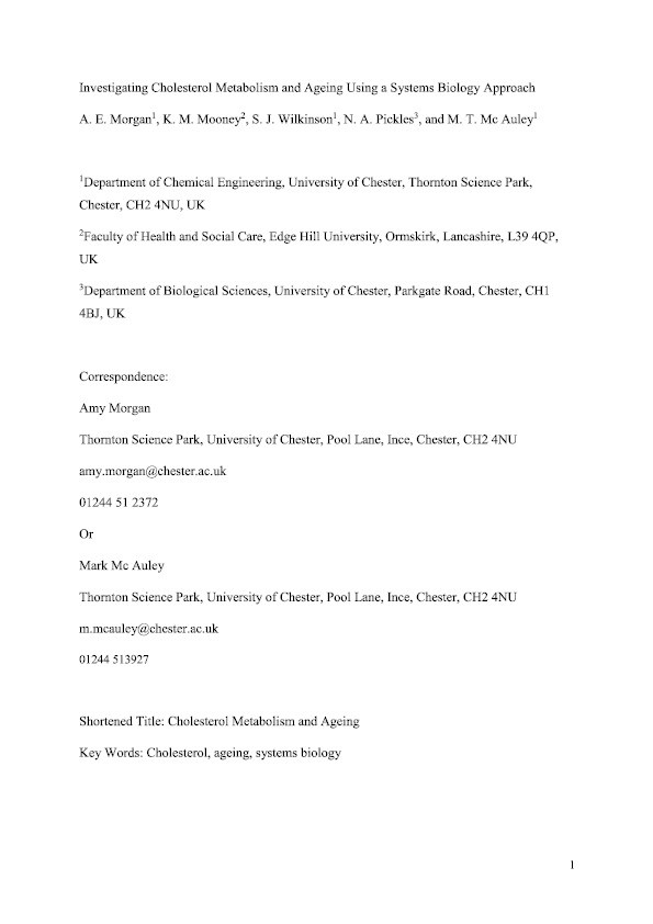 Investigating cholesterol metabolism and ageing using a systems biology approach Thumbnail