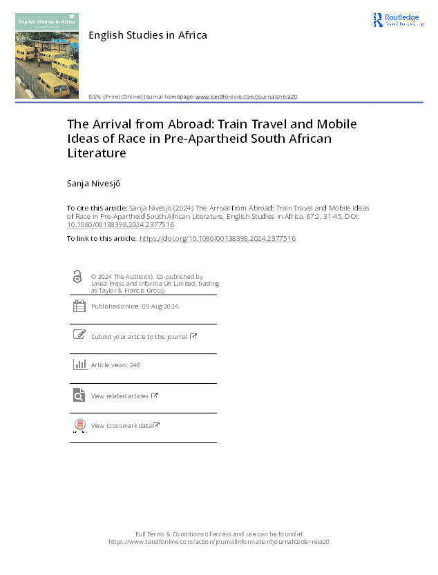 The Arrival from Abroad: Train Travel and Mobile Ideas of Race in Pre-apartheid South African Literature Thumbnail