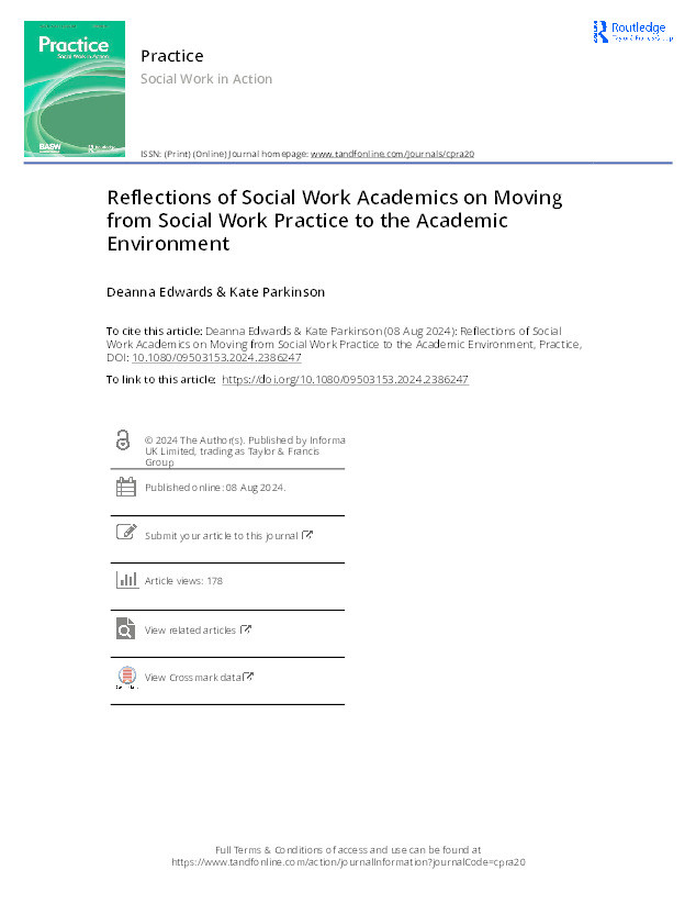 Reflections of Social Work Academics on Moving from Social Work Practice to the Academic Environment Thumbnail