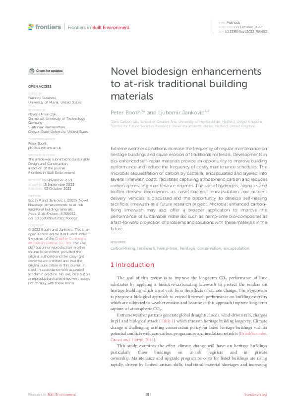 Novel biodesign enhancements to at-risk traditional building materials Thumbnail