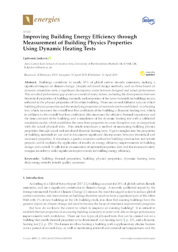 Improving Building Energy Efficiency through Measurement of Building Physics Properties Using Dynamic Heating Tests Thumbnail