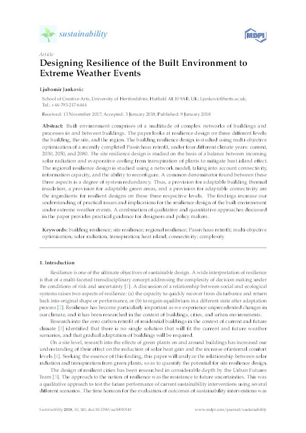 Designing Resilience of the Built Environment to Extreme Weather Events Thumbnail