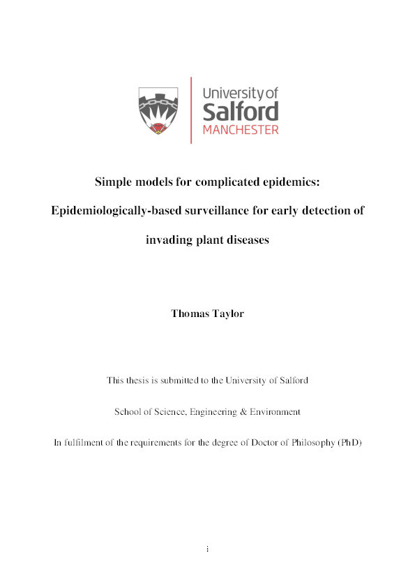 Simple models for complicated epidemics: Epidemiologically-based surveillance for early detection of invading plant diseases Thumbnail