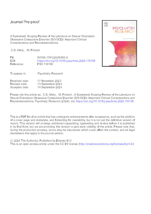 A Systematic Scoping Review of the Literature on Sexual Orientation Obsessive Compulsive Disorder (SO-OCD): Important Clinical Considerations and Recommendations Thumbnail
