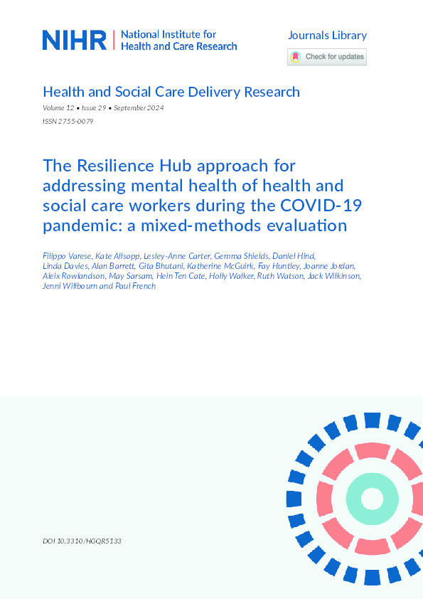 The Resilience Hub approach for addressing mental health of health and social care workers during the COVID-19 pandemic: a mixed-methods evaluation. Thumbnail