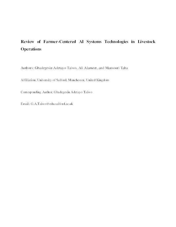 Review of farmer-centered AI systems technologies in livestock operations Thumbnail