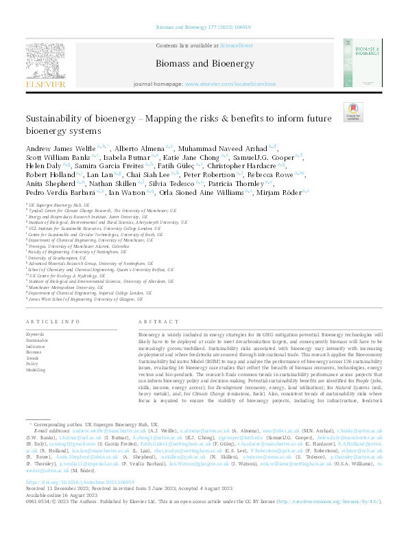 Sustainability of bioenergy – Mapping the risks & benefits to inform future bioenergy systems Thumbnail