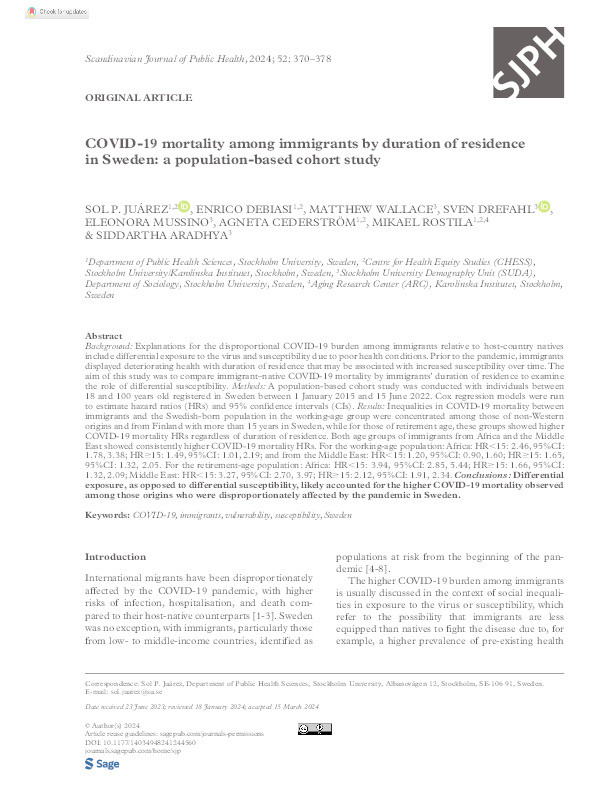 COVID-19 mortality among immigrants by duration of residence in Sweden: a population-based cohort study Thumbnail