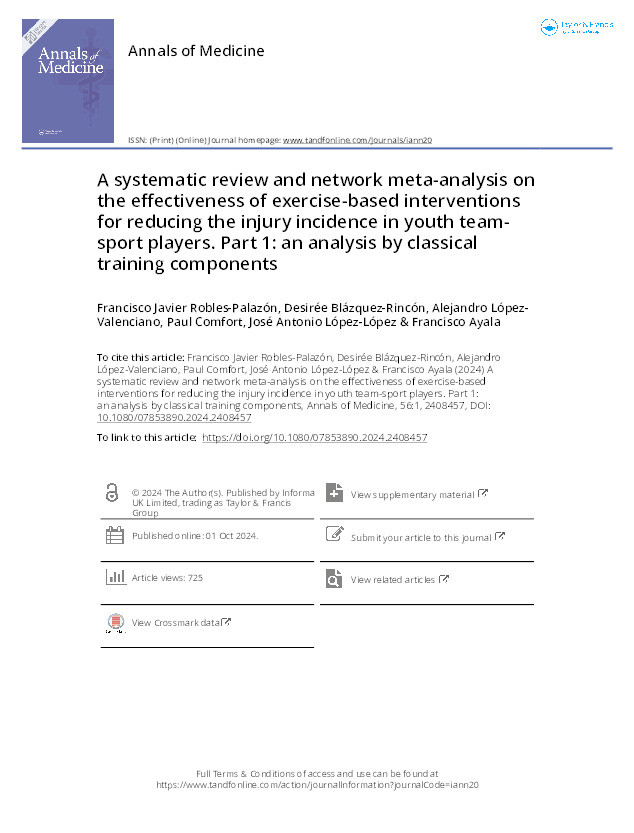 A systematic review and network meta-analysis on the effectiveness of exercise-based interventions for reducing the injury incidence in youth team-sport players. Part 1: an analysis by classical training components Thumbnail