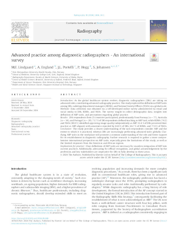 Advanced practice among diagnostic radiographers - An international survey Thumbnail