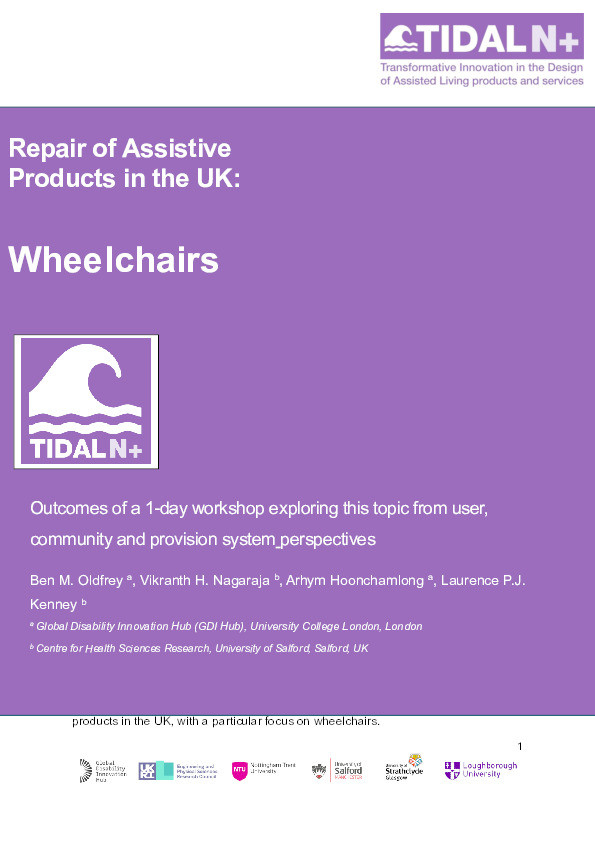 Repair of Assistive Products in the UK: Wheelchairs. Outcomes of a 1-day workshop exploring this topic from user, community and provision system perspectives Thumbnail