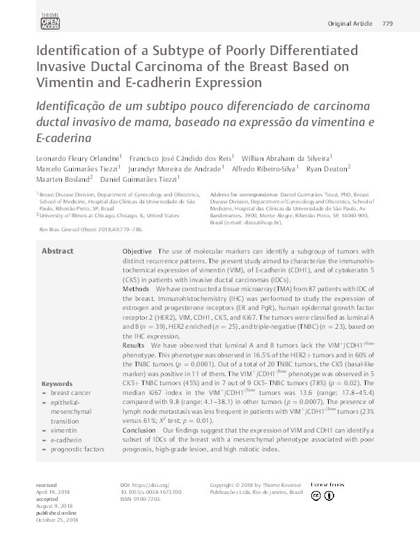 Identification of a Subtype of Poorly Differentiated Invasive Ductal Carcinoma of the Breast Based on Vimentin and E-cadherin Expression Thumbnail