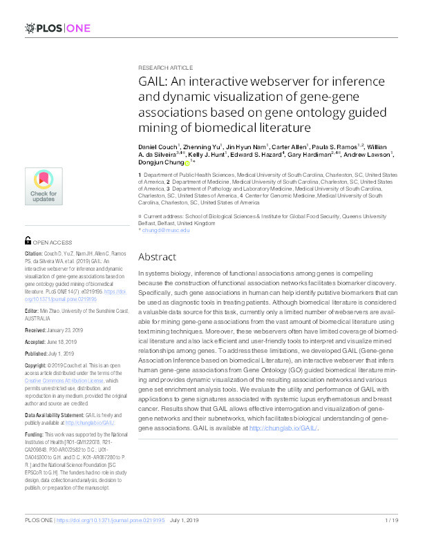 GAIL: An interactive webserver for inference and dynamic visualization of gene-gene associations based on gene ontology guided mining of biomedical literature Thumbnail