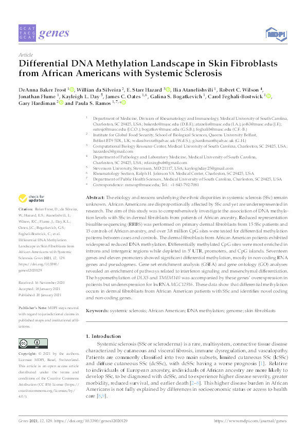 Differential DNA Methylation Landscape in Skin Fibroblasts from African Americans with Systemic Sclerosis Thumbnail