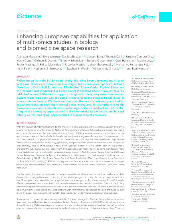 Enhancing European capabilities for application of multi-omics studies in biology and biomedicine space research Thumbnail