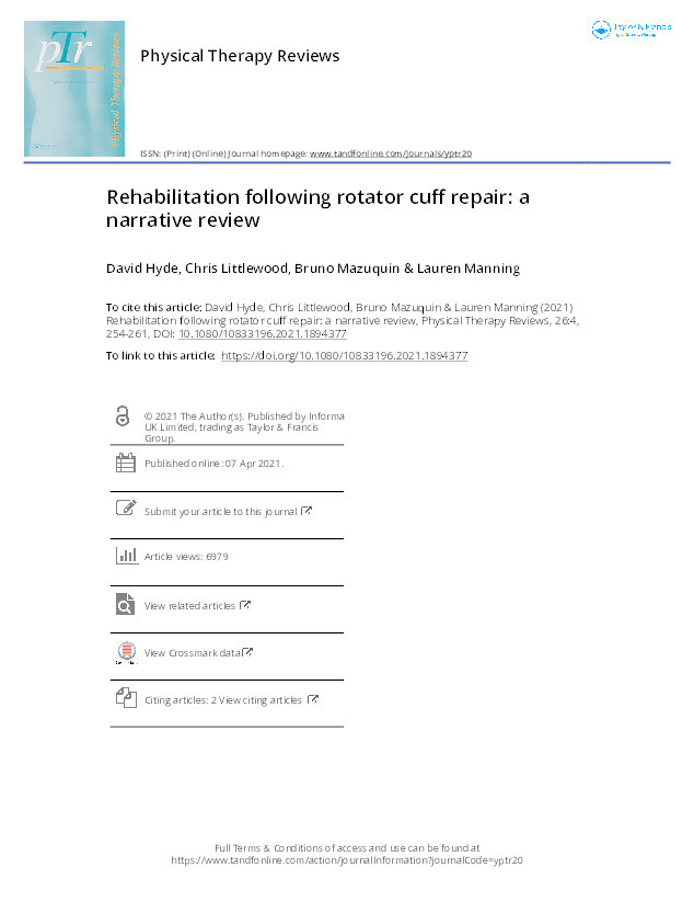 Rehabilitation following rotator cuff repair: a narrative review Thumbnail