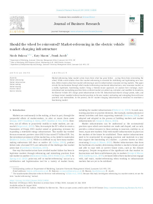 Should the wheel be reinvented? Market-referencing in the electric vehicle market charging infrastructure Thumbnail