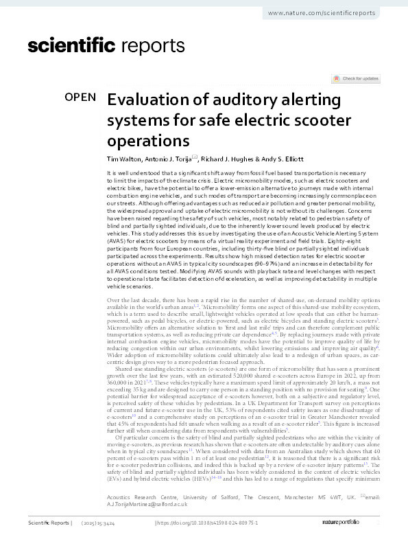 Evaluation of auditory alerting systems for safe electric scooter operations Thumbnail