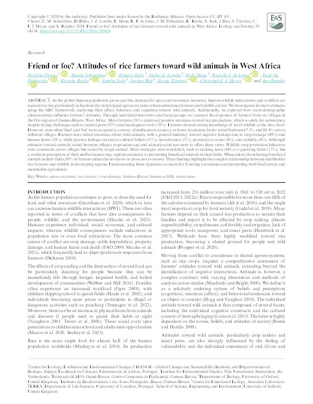 Friend or foe? Attitudes of rice farmers toward wild animals in West Africa Thumbnail