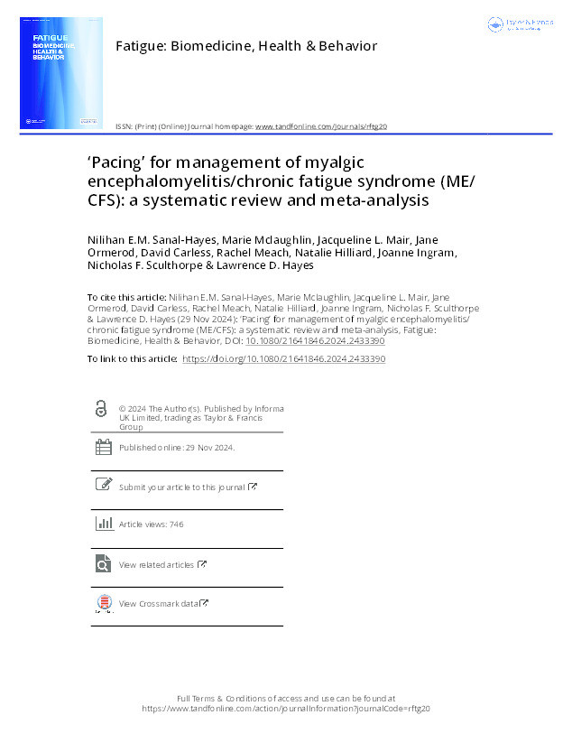 ‘Pacing’ for management of myalgic encephalomyelitis/chronic fatigue syndrome (ME/CFS): a systematic review and meta-analysis Thumbnail